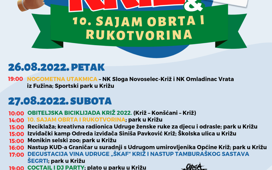 Program obilježavanja Dana Općine Križ 27. kolovoza 2022. godine