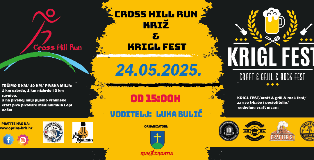 OVE SUBOTE 24. SVIBNJA U KRIŽU SE ODRŽAVA CROSS HILL RUN & KRIGL FEST